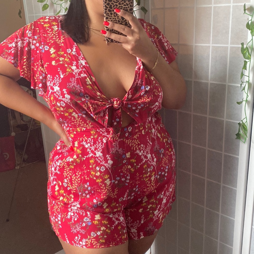 Red Floral Romper